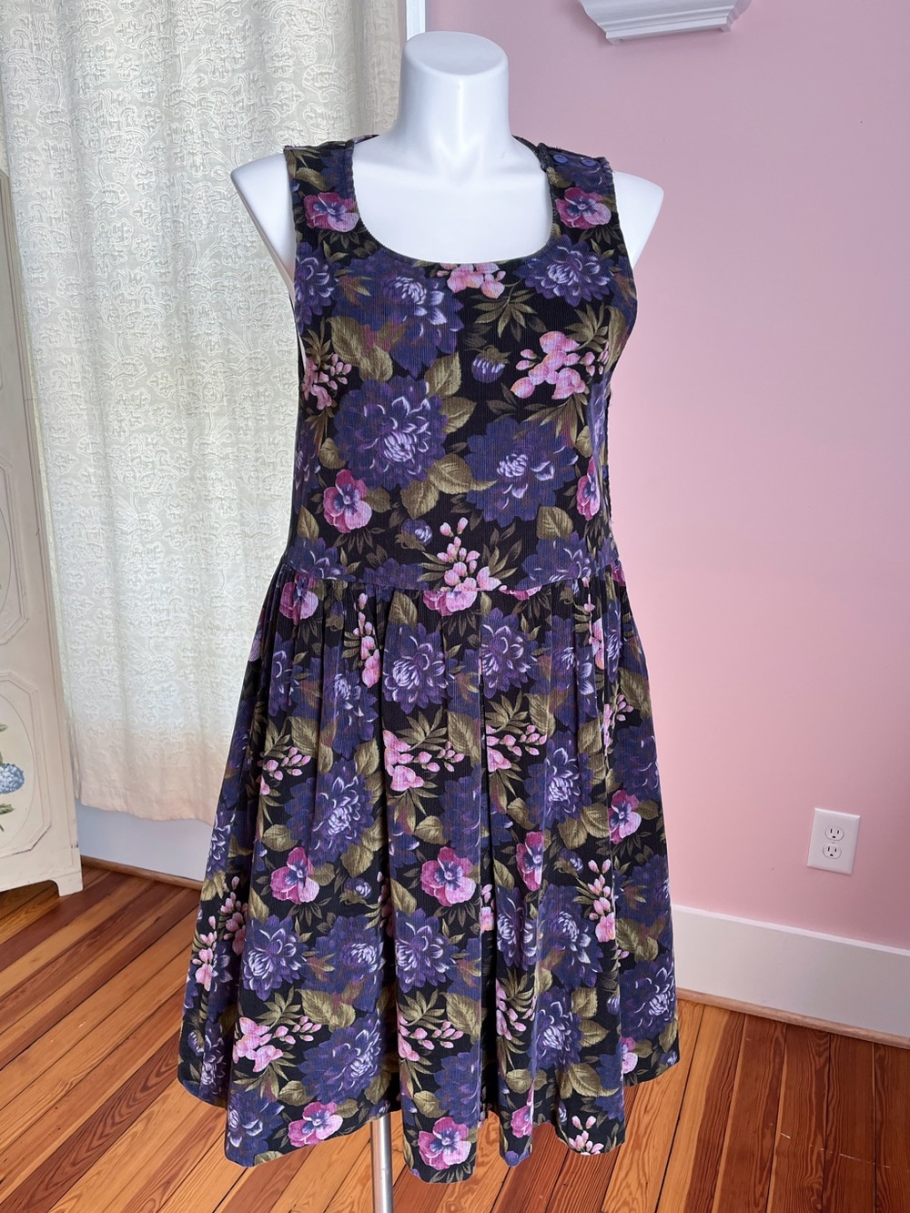 90s Floral Corduroy Jumper Dress